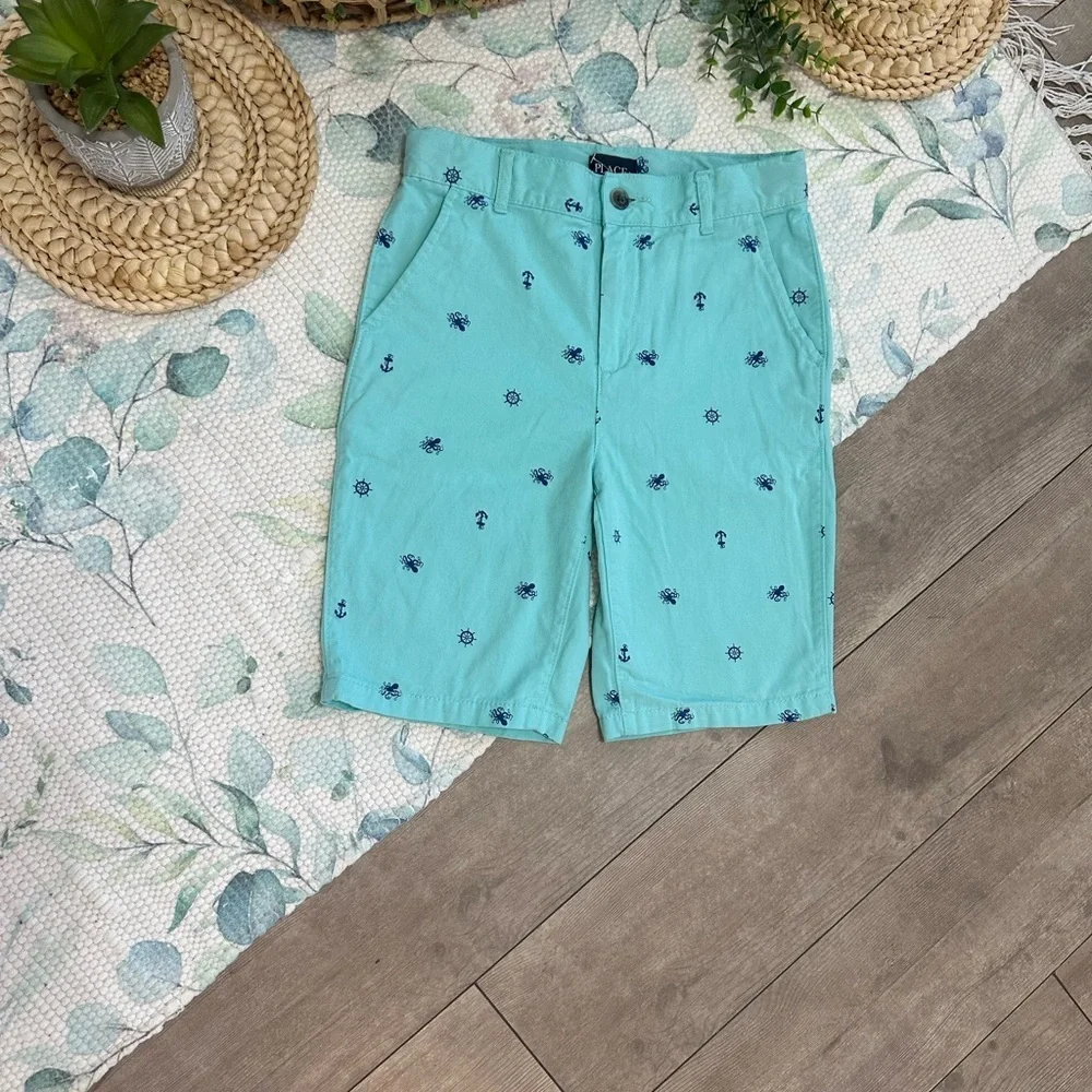 Place Aqua Nautical Print Shorts Anchor Crab Boys Size 10